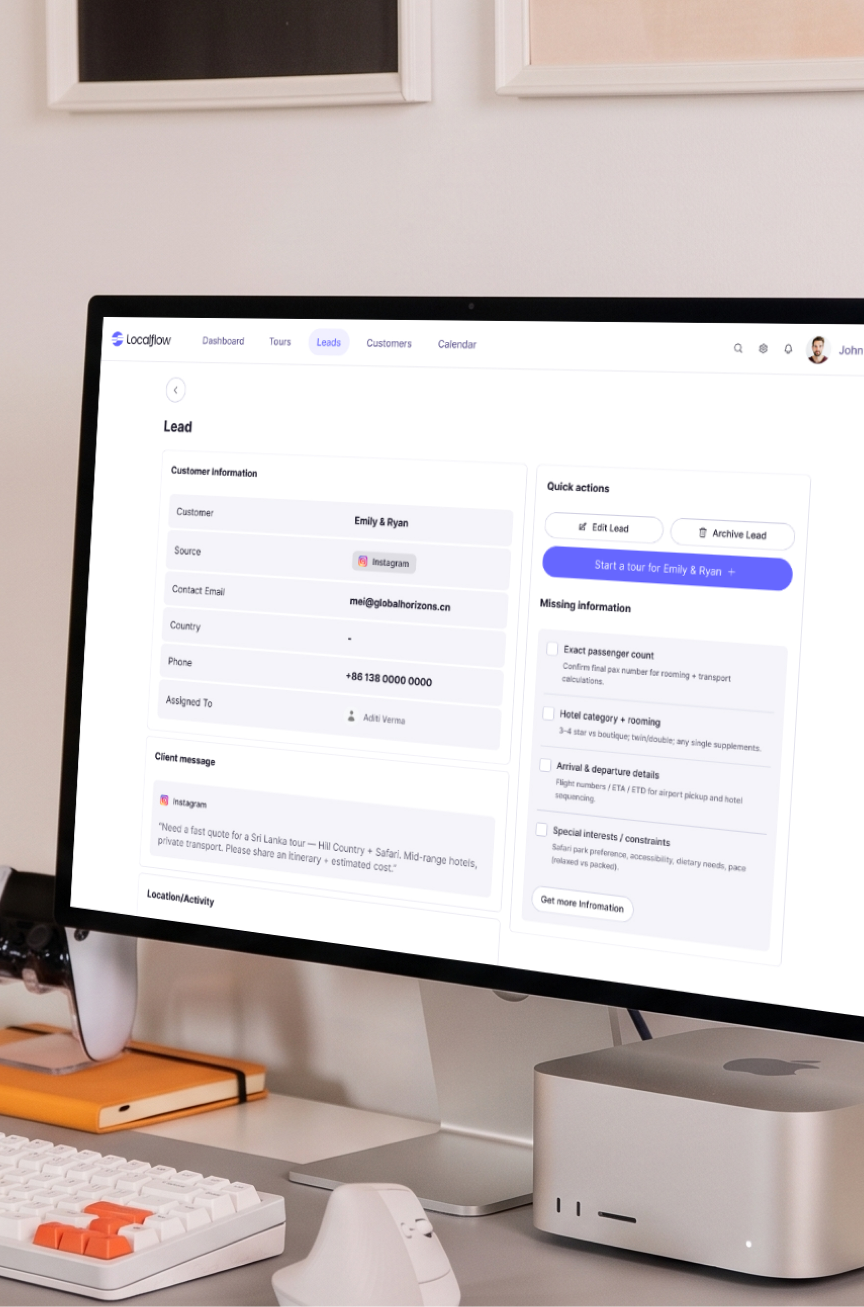 A LocalFlow lead detail screen shown on a desktop monitor