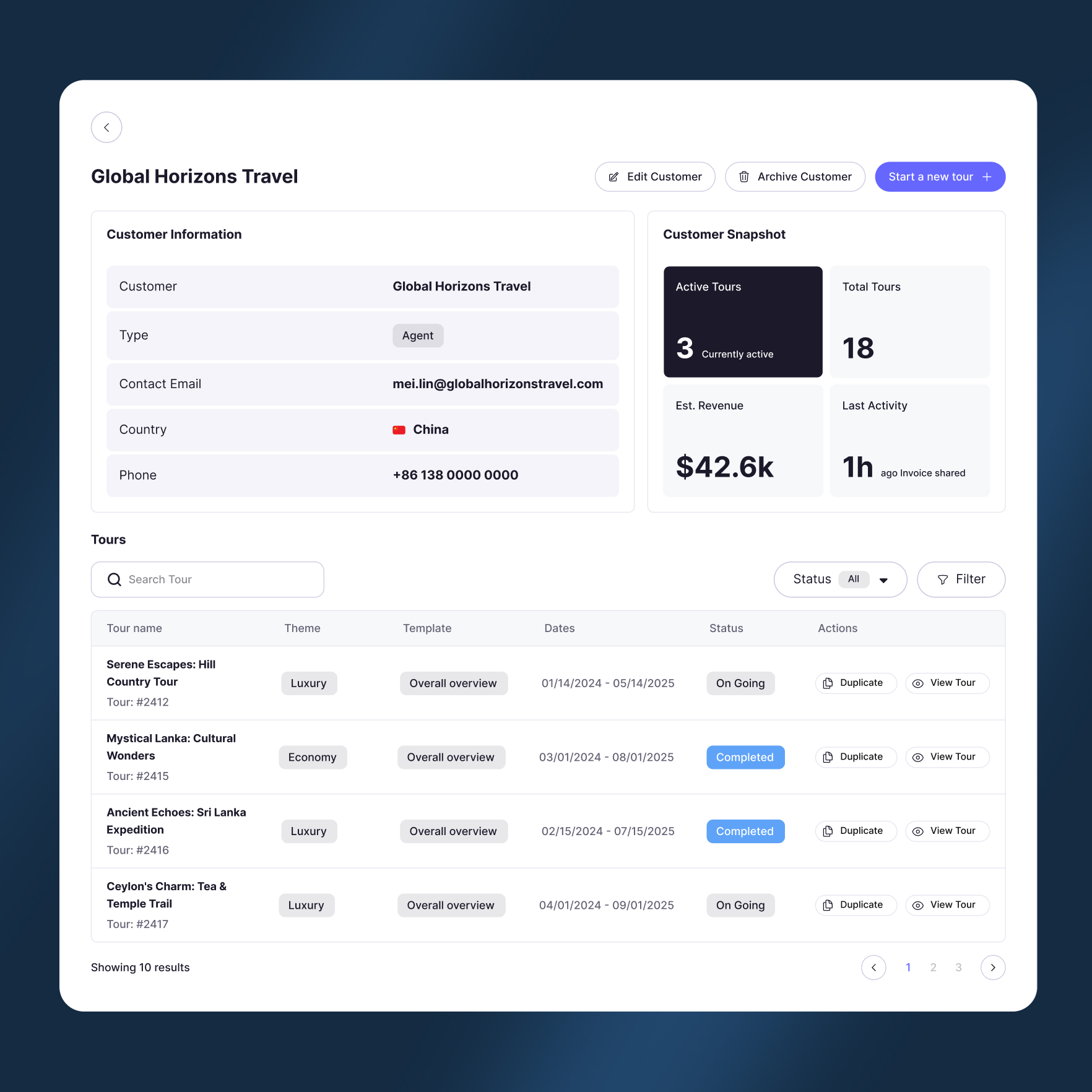 A customer detail page built from the same patterns