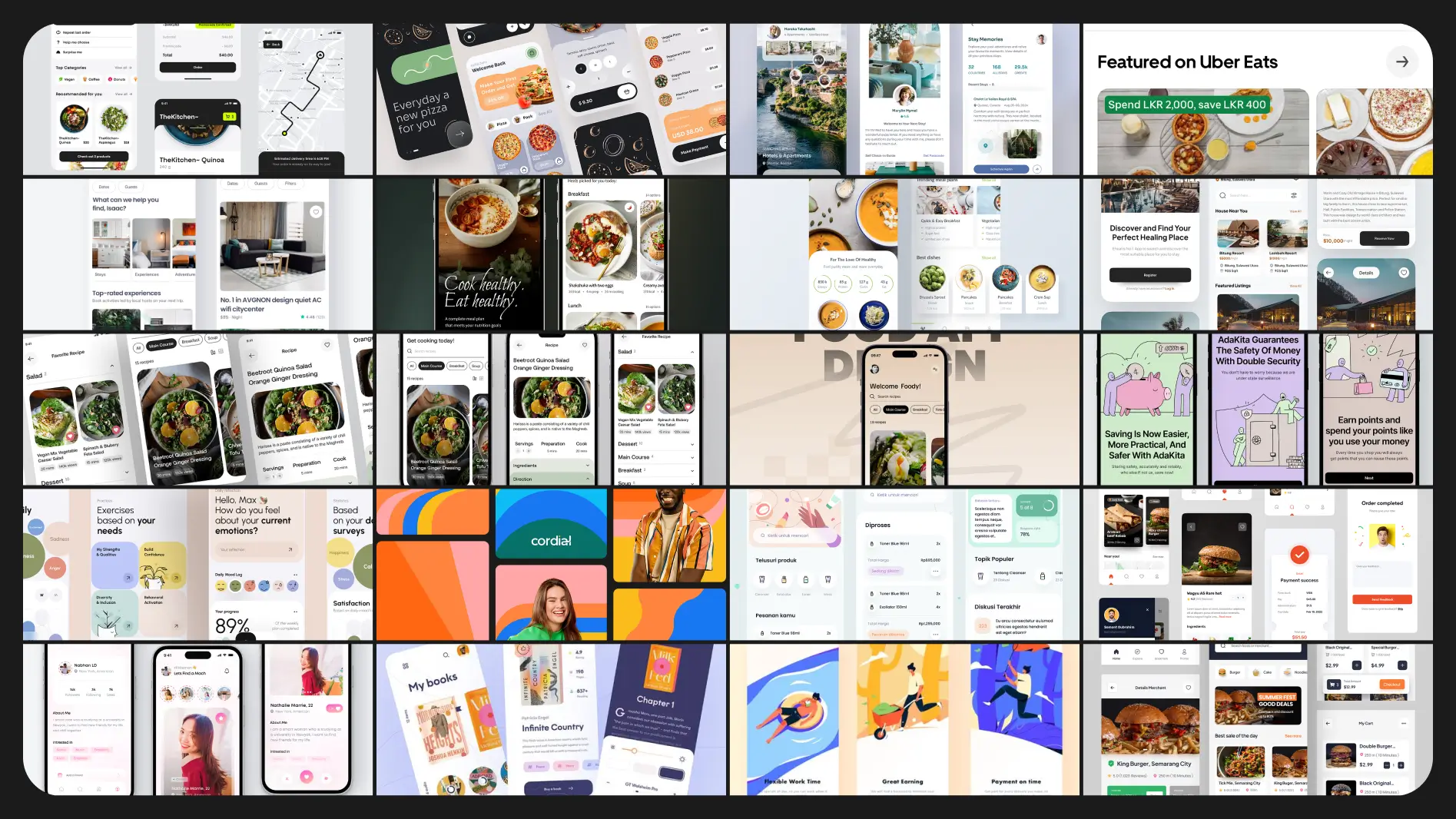 Moodboard — reference screenshots from food and lifestyle apps