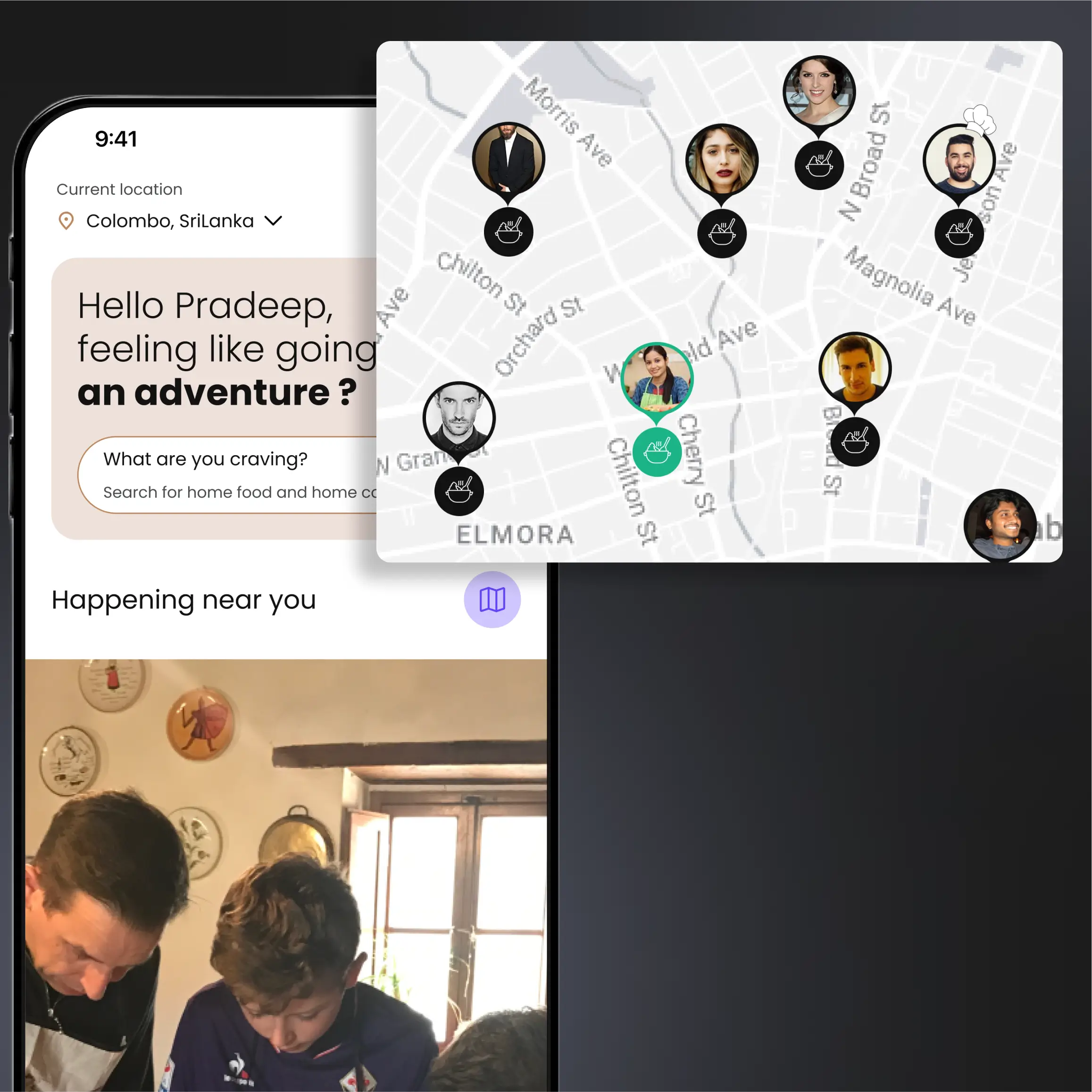 List view and map view for finding home cooks