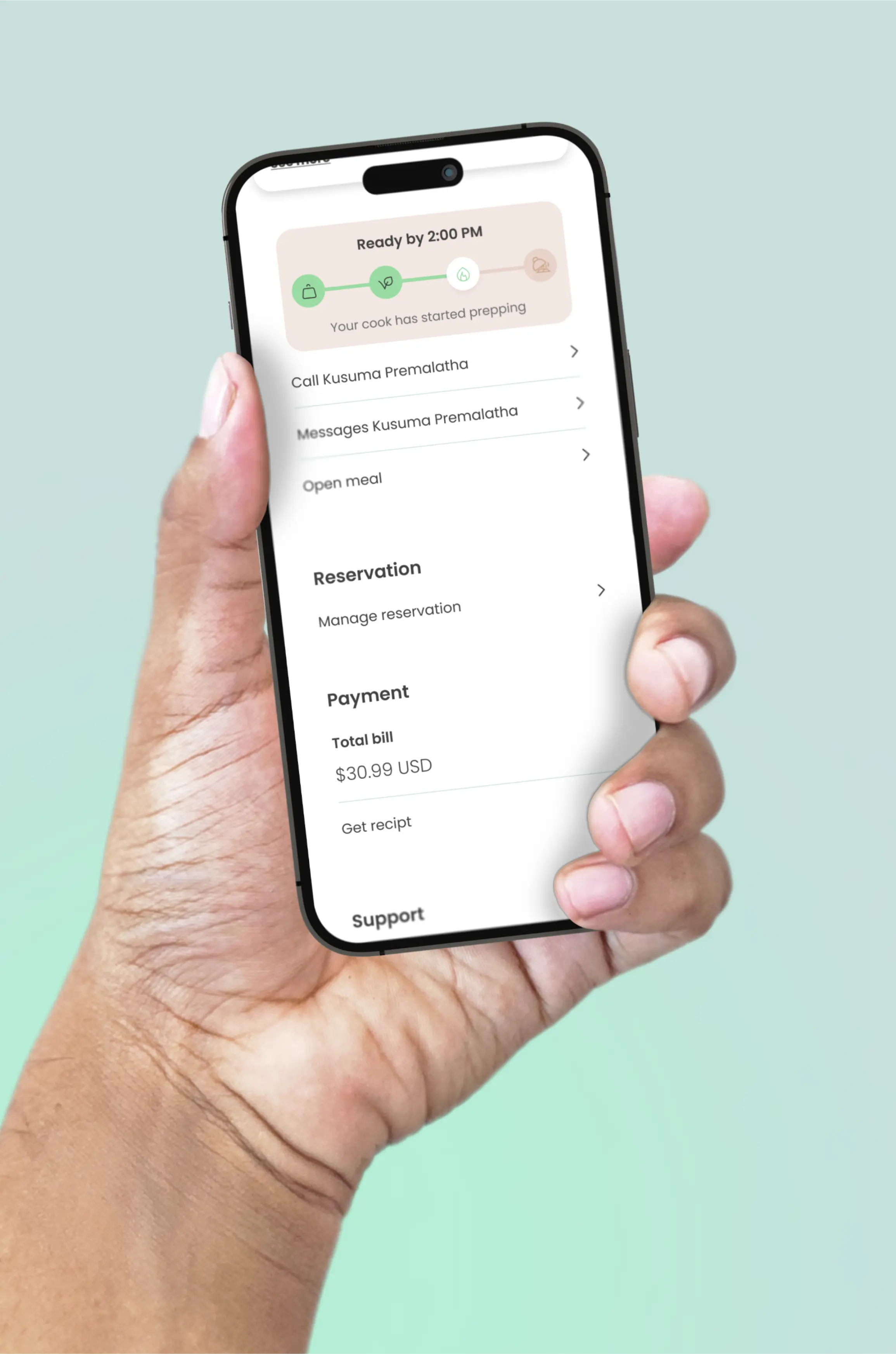 Meal progress tracking after acceptance
