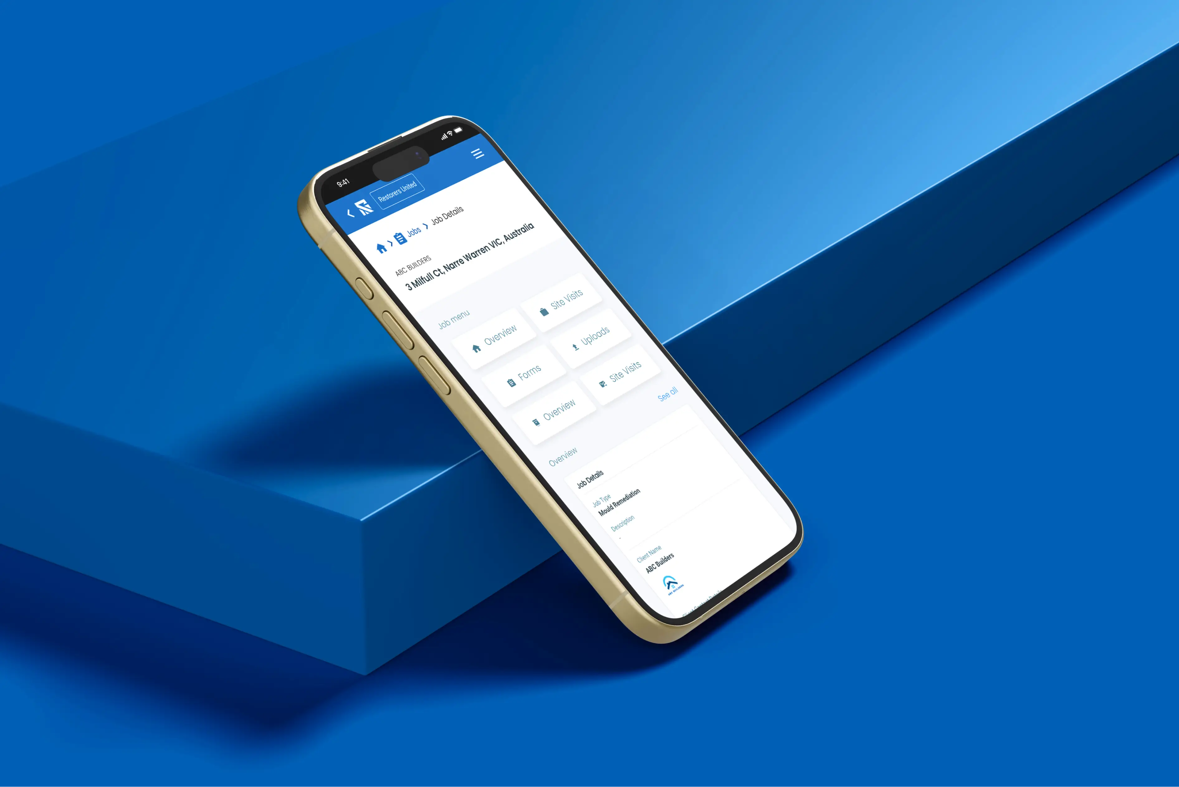 Mobile device with the Reztorize application loaded up resting on a blue cube