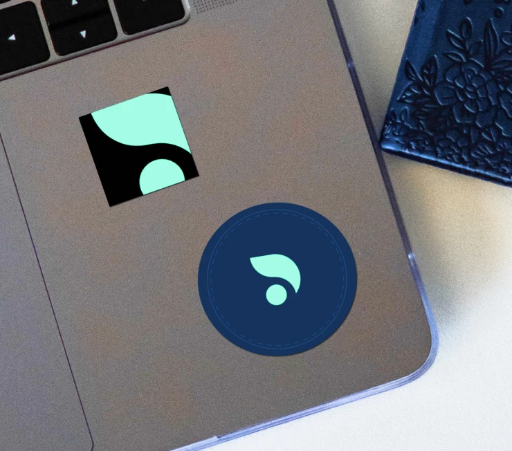 Laptop with smokingdots logo stickers