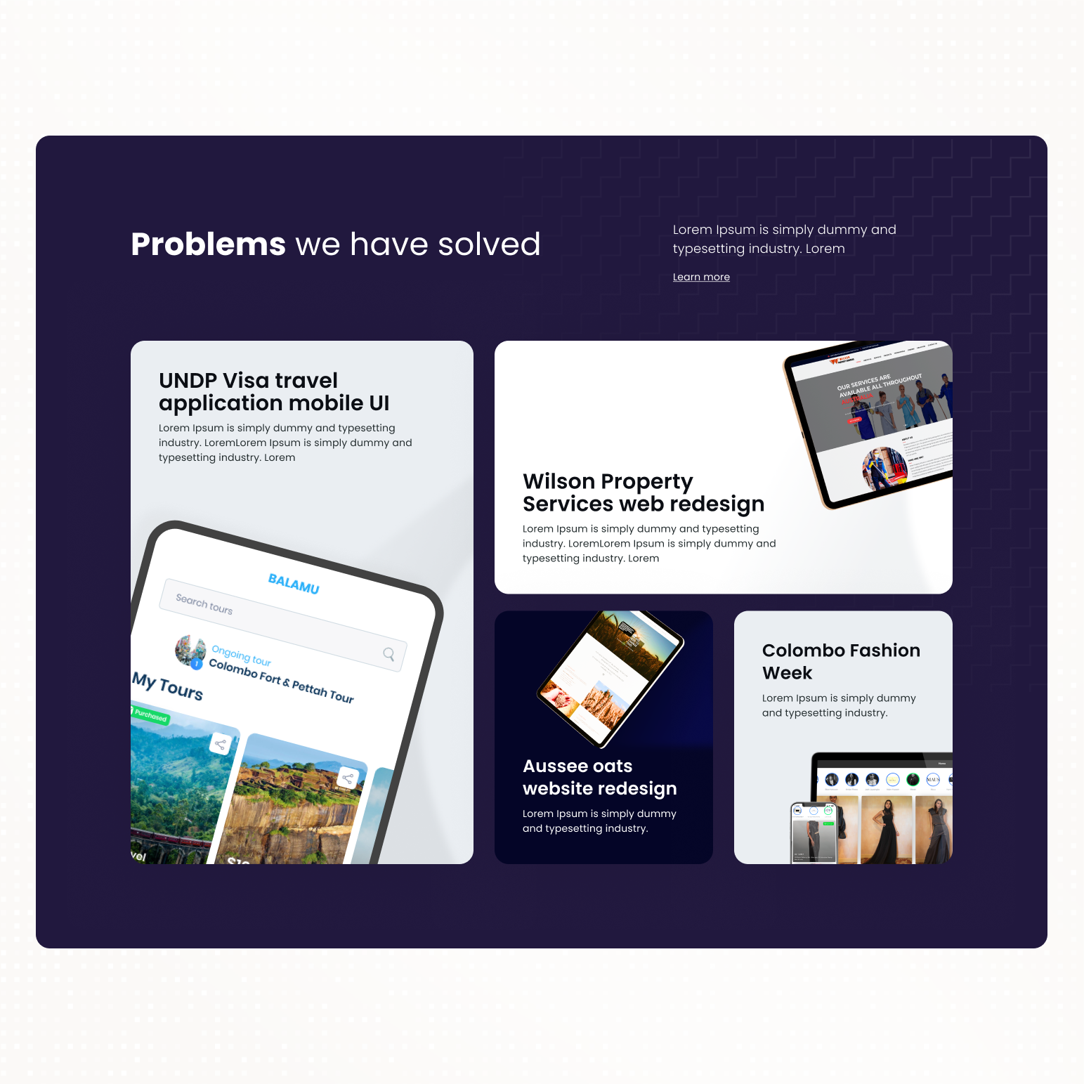 Case studies attractively presented on the homepage